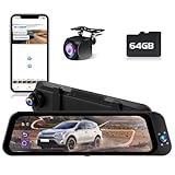 Ohradio 2K Spiegel Dashcam mit Rückfahrkamera 10''Bildschirm, Autokamera Rückfahrkamera Spiegel mit 64GB-Karte, 150° Weitwinkel-Nachtsicht Weitwinkel/G-Sensor/Loop-Aufnahme/Parküberwachung