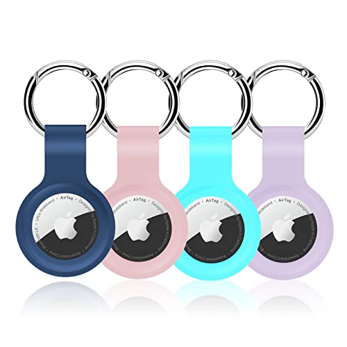 QYQa Airtag Holder,Apple Air Tag Keychain and Silicone Airtag Case,4 Pack Luggage Tracker for Suitcase,Air Tagsmate Comes with Ring Metal Snap Keyring for Wallet,Keys,Pets and More valuables…