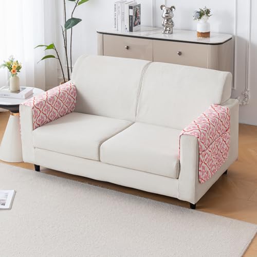 Image of House of Quirk 'Mughal Series' Printed Quilted Sofa Cover for 1 /2 /3 /4 Seater - Anti-Slip, Washable Couch Protector Slipcover (2 pcs Armrest, Peach Blush, 80x60 cm)