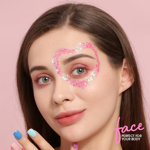 image for Teenitor Face Glitter, Pink Body Glitter Gel, Hair Glitter Gel, 80g/2.