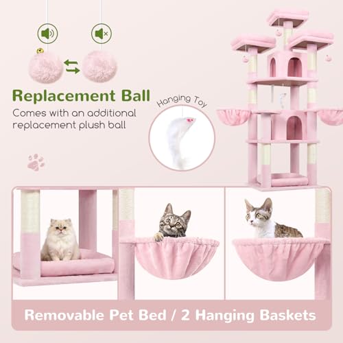 Image of Globlazer Big XL Cat Tower for Indoor Multiple Cats, F68B, Pink