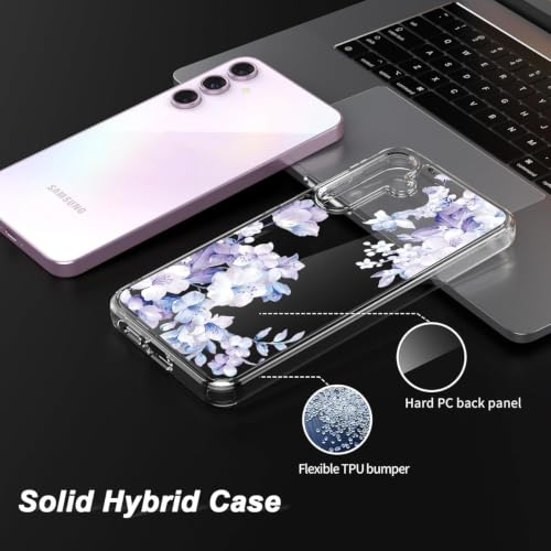 Image of Elzzi Clear Transparent Flower Cover for Samsung S25 FE Case Shockproof Floral Design Full Camera Protection Shockproof PC+TPU Cover Clear for Girls & Women (Ice)