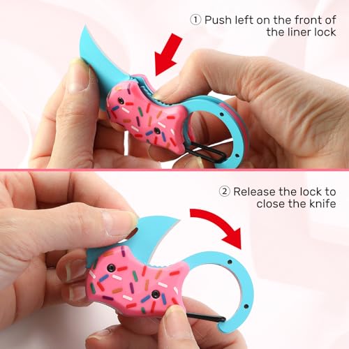 Image of VIRENKNIFE Pink Pocket Knife for Women Men,Cool Folding Knife Box Cutter,Mini EDC Knives for Everyday Carry,Folding Utility Knife with Unique Donut Design,Ideal Gifts for Men and Women