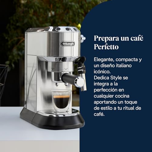 De'Longhi Dedica - Cafetera de Bomba de Acero Inoxidable para Café Molido o Monodosis, Cafetera para Espresso y Cappuccino, Depósito de 1.3 Litros, Sistema Anti-goteo, EC685.M, Metal - imagen 2