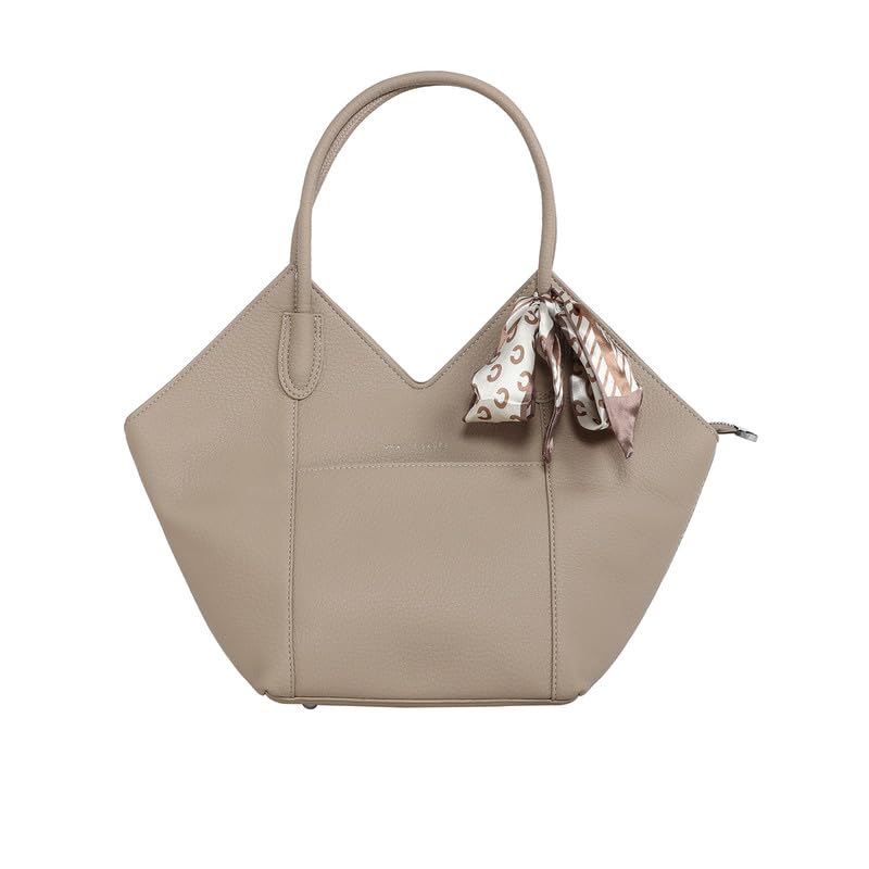 Image of Haute Sauce Women's The Pike Tote Bag For Casual Wear | Beige Colour | One-Size| Zipper Closure | Vegan Leather Material | Detachable Sling | Handbag For Woman & Girls