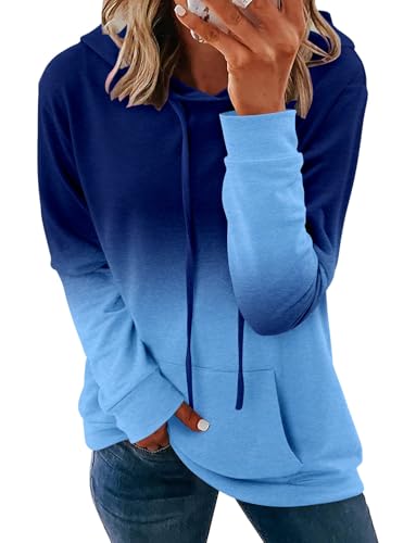 MODARANI Pocket Sweatshirt for Women Tie Dye Hooded Tunic Top Pullover Sweatshirt Royal Blue XL