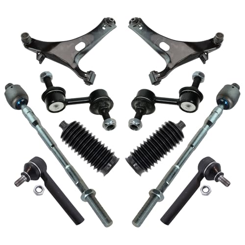 TRQ Front Steering & Suspension Kit Control Arm with Ball Joint Steering Rack & Pinion Bellow Sway Bar Stabilizer Link Tie Rod Compatible with 2005-2009 Subaru Legacy Outback