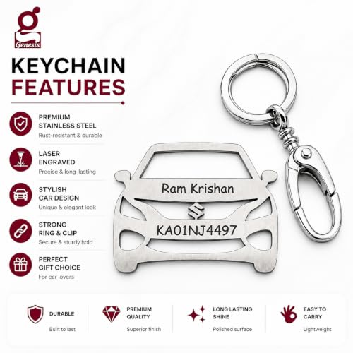 Image of Personalized Stainless Steel Key Chain /Key Ring | Durable, Compatible with All Models | Customized Car Number Plate | Ideal Gift for Him (Silver)