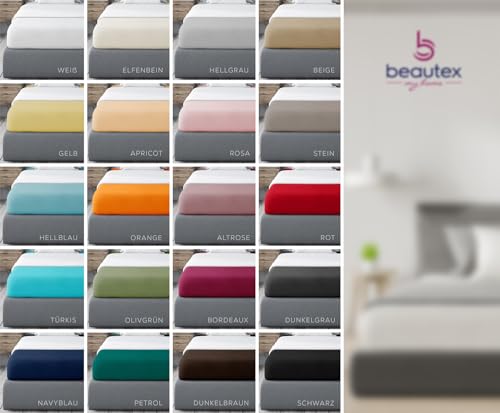 BEAUTEX Spannbetttuch Bettlaken aus Baumwolle, Premium Jersey Stoff 160g/m², Größe und Farbe wählbar (Standard - 200x200x30 cm, Altrose)