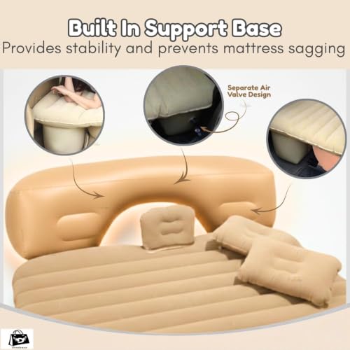 Image of DRUDRAYA Premium Car Inflatable Bed with Pump & 2 Air Pillow | Quick Inflatable Back Seat Bed | Car Inflatable Mattress | Car Bed for Kids, Travel, Camping, Picnic, Pool & Beach| Universal Fit (Beige)