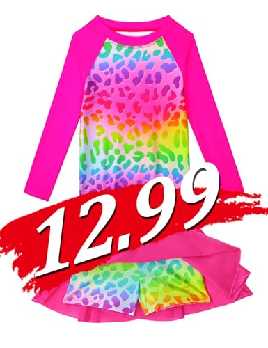 Image of Snowheart Girls Rash Guard Swimsuit Set Long Sleeve Bathing Suit Two Piece 3-12 Years