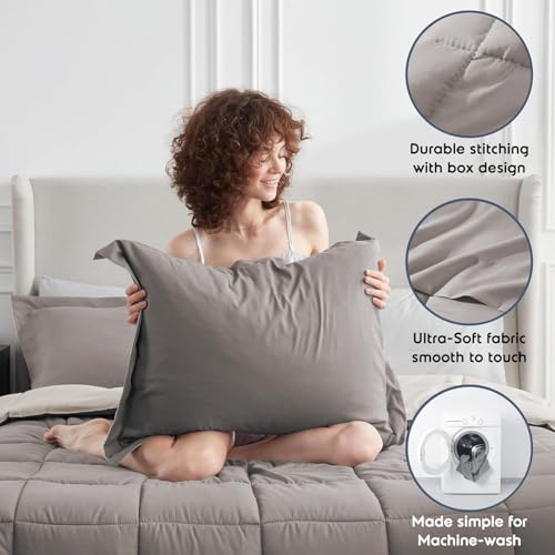 Image of FURBO Microfiber Reversible 200 GSM AC Comforter Set Double Bed with 2 Pillow Covers, Quilt for Double Bed King Size for All Season Comfort (90x100 Inches, Mocha & Cream)