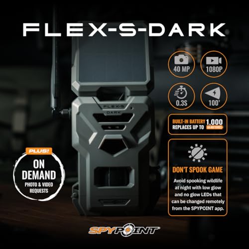 SPYPOINT Flex-S-Dark Solar Cellular Trail Camera – Built-in Solar Panel, 40MP Photos, 1080p Videos + Sound, No-Glow Game Camera, Night Vision, Motion Activated Trail Cam