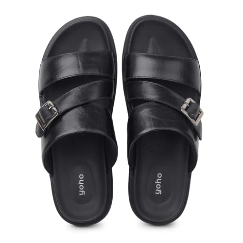 Image of YOHO Leather Sandal for Men | Stylish Slip-On Slides with Cushioned Footbed | Flexible & Durable All-Day Comfort