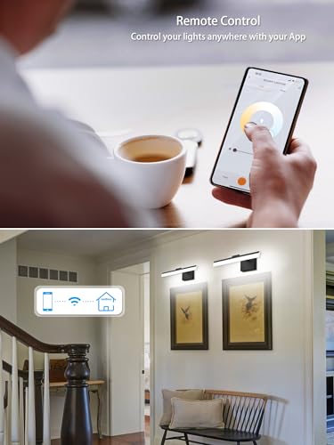 Image of SOLFART 18 Inch Adjustable LED Vanity Lights Bathroom Lights Over Mirror Black Vanity Light Bathroom Light Fixtures Over Mirror APP Control