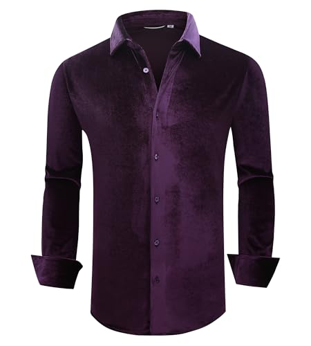 Alex Vando Mens Velvet Shirts Regular Fit Long Sleeve Soft Stretch Casual Button Down Shirt