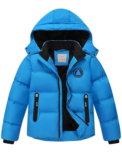 Zoofly Chaqueta de Invierno para Niños y Niñas Chaqueta de Nieve Abrigada con Capucha Desmontable, Azul Claro 128 (S)