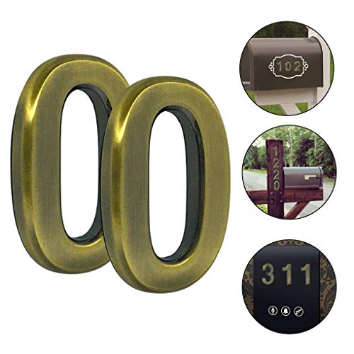 Paquete de 2 números de casa de latón macizo de Magicdo, número 7 cm, con diseño moderno y apariencia flotante, fácil de instalar, Number 0