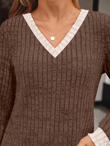 Image of AUTOMET Womens V Neck Long Sleeve Shirts Fall Tops 2026 Lightweight Sweater