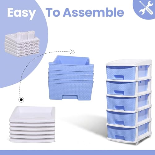 Image of Plastic Modular Drawer Storage Chest Of Drawers Organizer Storage Box, Large Stomo Racks For Multipurpose Anti-slip Shoes Organizers (Blue, 5 Layer)