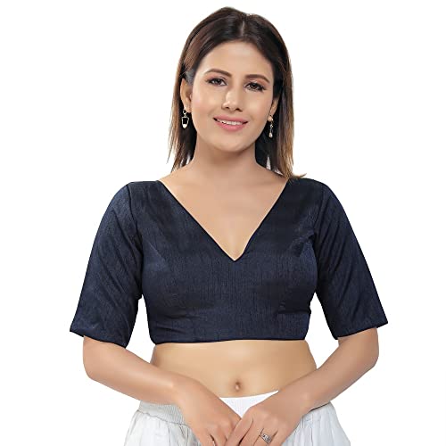 Image of Vamas Women's Silk Padded Self Design Half Sleeve Readymade Saree Blouse (VFJ-140)