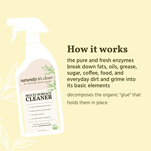 Naturally It's Clean Multi-Surface Cleaner Spray - Enzymes Clean Stains From Bathroom, Kitchen, Countertop, Floor, Wood, Furniture, Cabinet, Safer Chemistry Formula (24 Oz Spray Bottle X 2 Pack) #TOP2