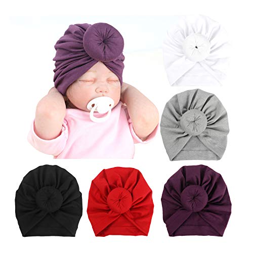 Image of DRESHOW BQUBO Baby Turban Hats Turban Bun Knot Baby Infant Beanie Baby Girl Soft Cute Toddler Cap