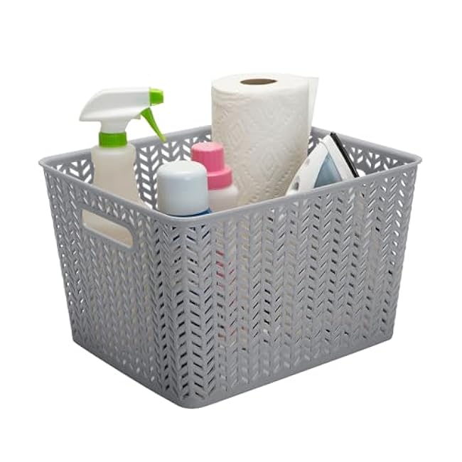 Simplify Large Herringbone Storage Bin, Grey (25175-GREY)