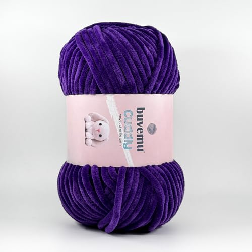 Image of Cuddly Velvet Chenille Yarn, Super Soft Fluffy Bulky for Knitting Crocheting Crafting Blanket Amigurumi, Durable for Shedding, 100 Gram (3.53 Ounces) 109 Yards (100 Meters) (Violet)