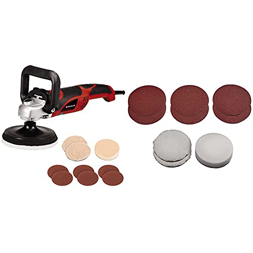 Einhell Polier und Schleifmaschine CC-PO 1100/150 E (1.100 W, bis 3.500 min-1, Drehzahlelektronik, Spindelarretierung, Kletthaftung, inkl. 1x Schaumstoffaufsatz, 2x Synthetikpolierhaube