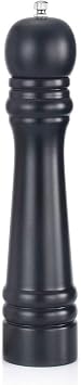 Wooden Pepper Grinder or Salt Mill, 11 Inch Peppercorn Grinder with Adjustable Roughness Ceramic Rotor and Easily Refillable, Oak Wood Capstan Sea Salt Mill for Your Kitchen, Black