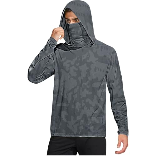 Men's Hooded Sun Protection T Shirts Long Sleeve UV Rash Guard Fishing Shirts Lightweight Quick Dry Athletic Hoodies