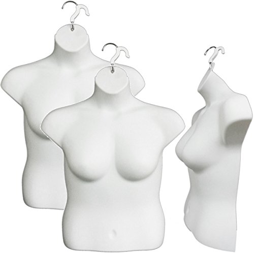 Hanging Female Plus Size Upper Torso Body Dress Form with Metal Swivel Hook (Pack of 3 pcs)