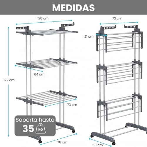 Étendoir à linge pliable vertical edihome 4 niveaux roues