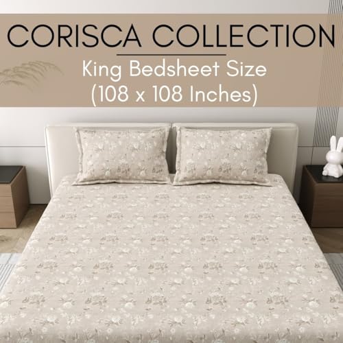 Image of Mafatlal 186 Tc Corsica Cotton Bedsheet King Size | 274 X 274 Cm | Modern Kidakka Virippu for Summer Nights | Pure Cotton Bedding for Comfortable Sleep | Soybean Brown Color