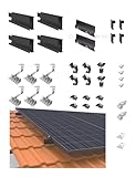 Ideal für Full Balck Solarmodule auf Ziegeldach | Komplette schwarz Montageset für zwei Module bis zu 1200 mm Bereit | PV-Module Befestigung mit schwarzen Scheinen und Klemmen
