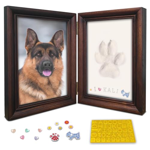 MYPAWLETS Clay Paw Print Kit for Dog Cat,Pawprint Keepsake Frame,L Espresso