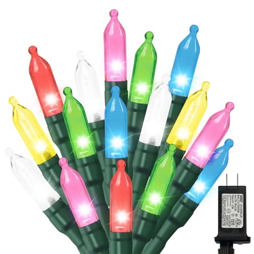 LAMPHOME Pastel Easter Lights String, Multicolor Christmas Mini Light, 32.5FT 100 LED with 16 Light Modes Green Wire, Fa - Detailed View