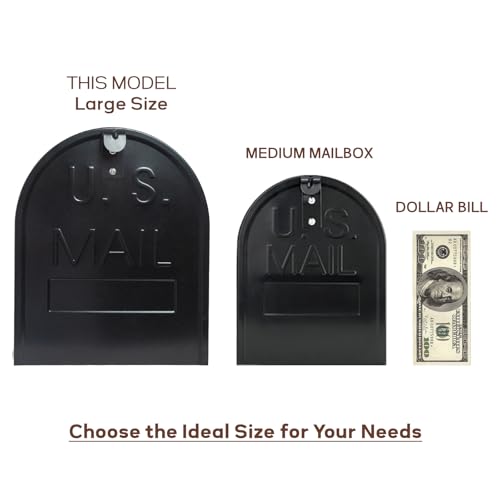 Image of Large Mailboxes for Outside, RAINHOL Black 23 x 10.7 x 8.9 Inches | Metal Galvanized Steel Post Mount Mail Box, T3 Large Capacity