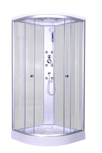 Cabine de douche complète Relax 90 x 90 x 215 cm – Paroi Douche, Pare-Baignoire, Avec Pommeau et Douchette à Main, Jets de Massage, Verre de Sécurité
