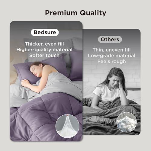 Image of Bedsure King Size Comforter Set - 7 Pieces Reversible Grayish Purple Bedding, King Size Bed Set for All Seasons, Bed in a Bag with Down Alternative Comforter, Sheets, Pillowcases & Shams