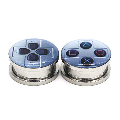 Stainless Steel Ear Gauges Plug Game Console and F**k Off Tunnel Stretching Expander Body Piercing Jewelry 4 Pieces Set 2G-1"4