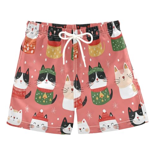 Christmas Kittens Boys Swim Trunks Toddler Beach Board Shorts Quick Dry Kids Swimwear Bathing Suits M