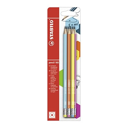 Lápiz de grafito con goma STABILO Pencil 160 - Pack con 6 lápices colores de cuerpo surtidos - Mina HB