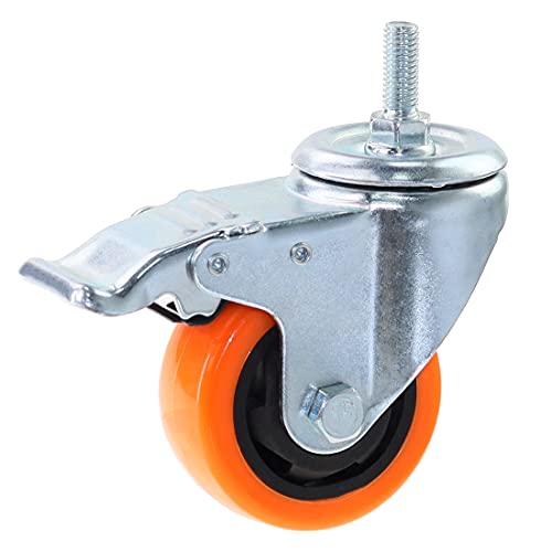 heavy duty stem caster wheels m10-15x25mm dual locking no noise pvc threaded stem caster wheels pack of 4 for workbench dolly furniture 3 inch orange