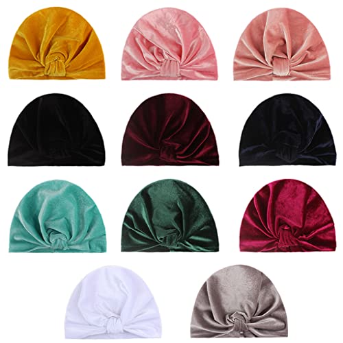 Qiansail Velvet Newborn Turban Hat Headband Cute Knot Head Wrap Baby Toddler Girls Beanie Cap Headwear (Navy) #TOP2