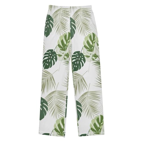J JOYSAY Monstera Palm Fronds White Pajamas Pants Soft Long Pajama Bottoms Lounge Sleep Pants Size S-XL