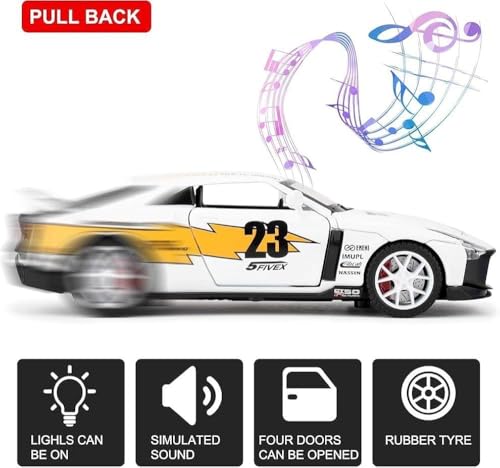 Image of 1:32 GT-R50 Scale Die-Cast Metal Pull-Back Toy Car with Lights & Sound, Openable Doors, Detailed Model Vehicle for Kids & Collectors