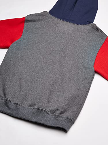 Fruit of the Loom Boys' Fleece Hoodie Sweatshirt, Charcoal Heather/True RED/Ghost Times Square Navy Stripe, 2X-Large2