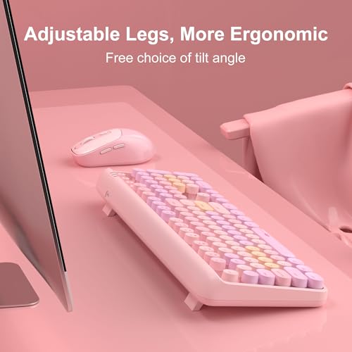 Image of Wireless Keyboard and Mouse Combo Round keycaps Retro Typewriter Keyboard 104 Key Full-Sized Keyboard Automatic Power Saving 2.4GHz Wireless Connection for Mac /Windows /PC